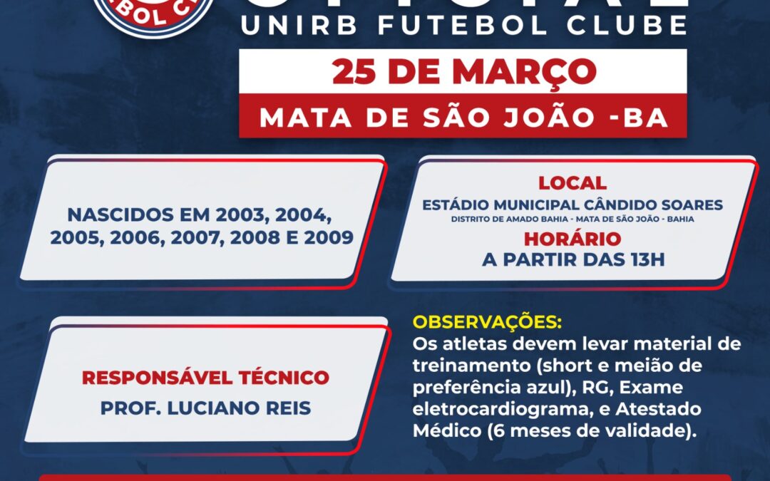 UNIRB FC REALIZA PENEIRA EM MATA DE SÃO JOÃO